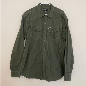 Marc Ecko Cut & Sew Collard Olive Green Button Down Mens Size L